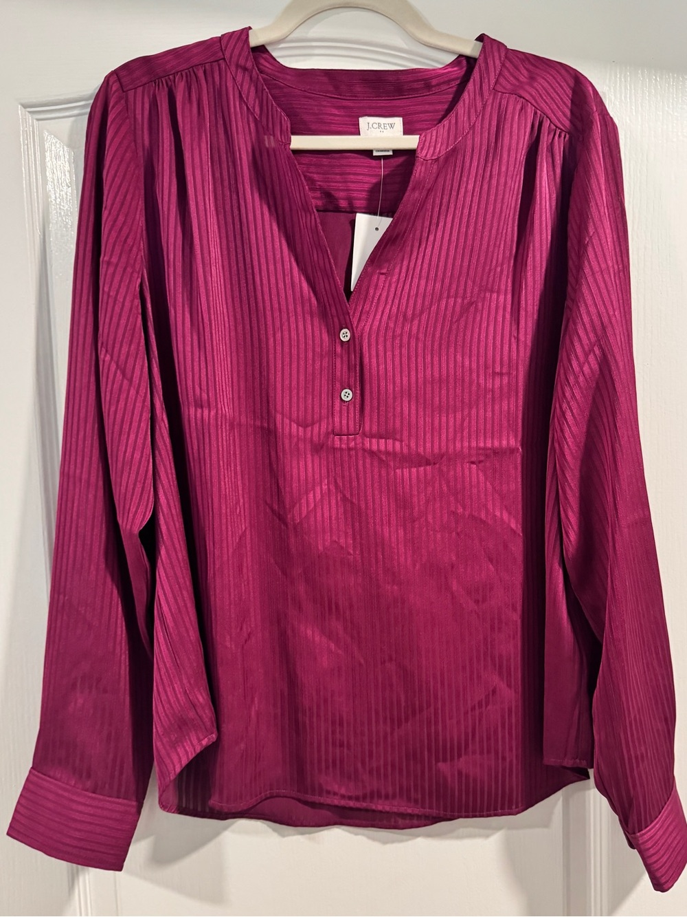 NWT J.Crew Fuchsia Textured Stripe Popover Blouse Size L